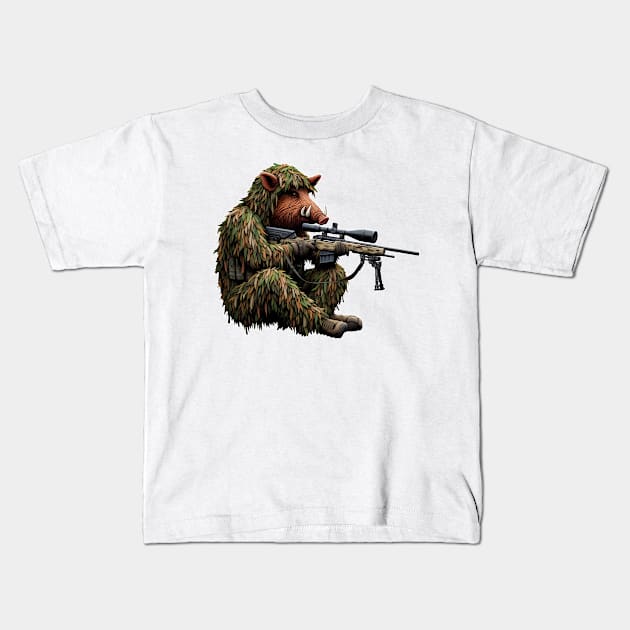 Sniper Wild Boar Kids T-Shirt by Rawlifegraphic